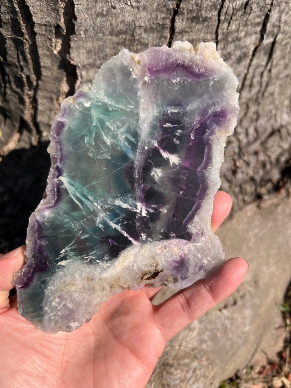 Feather (4) fluorite slab with stand | crystal